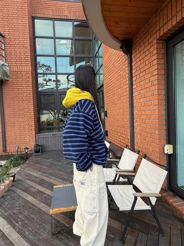 韓 配色帽連帽上衣 2色 size