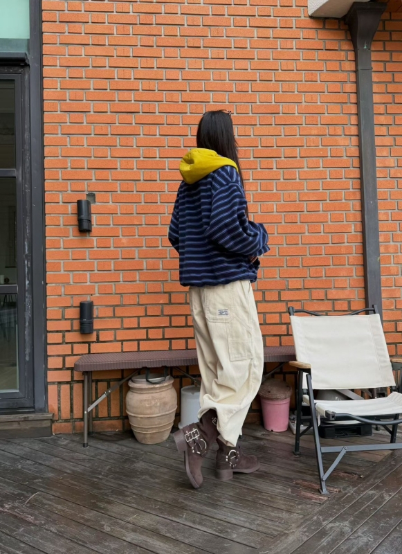 韓 配色帽連帽上衣 2色 size