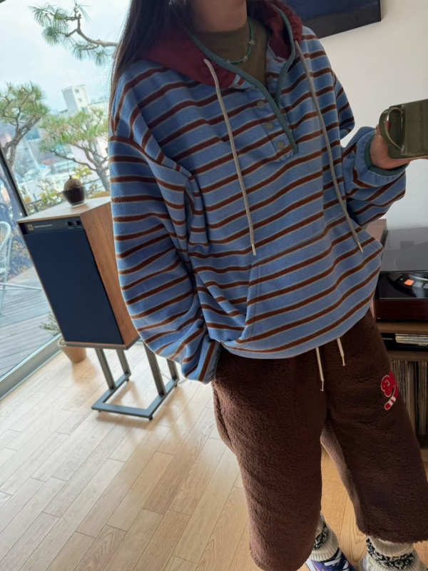 韓 配色帽連帽上衣 2色 size