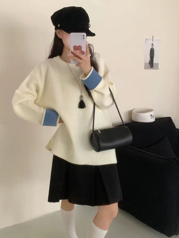 韓 配色袖上衣 6色