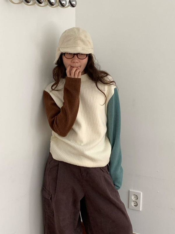 韓 雙袖配色上衣 3色