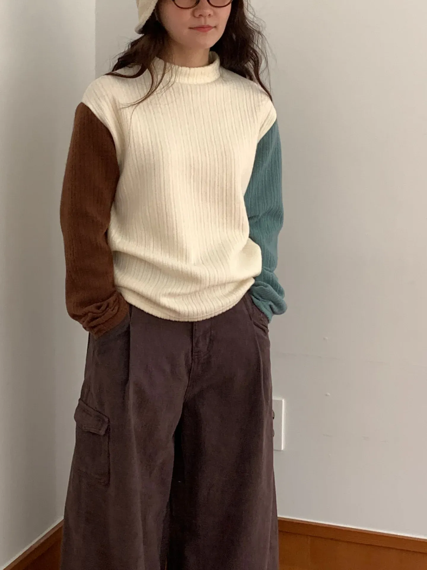 韓 雙袖配色上衣 3色