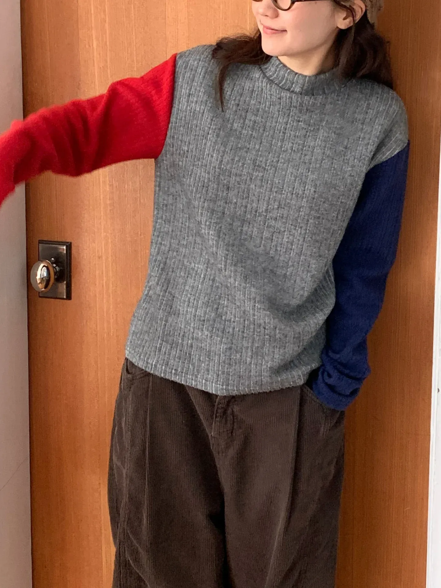 韓 雙袖配色上衣 3色