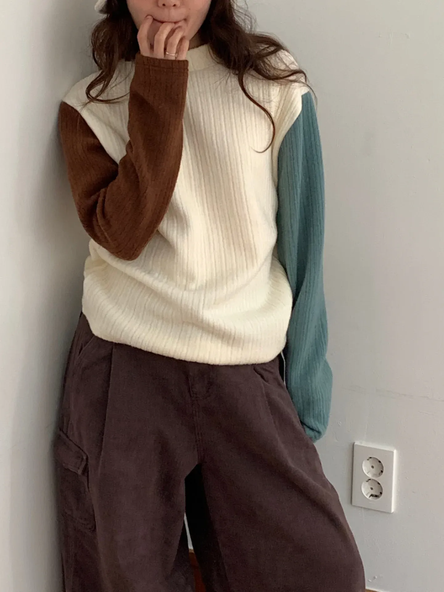 韓 雙袖配色上衣 3色