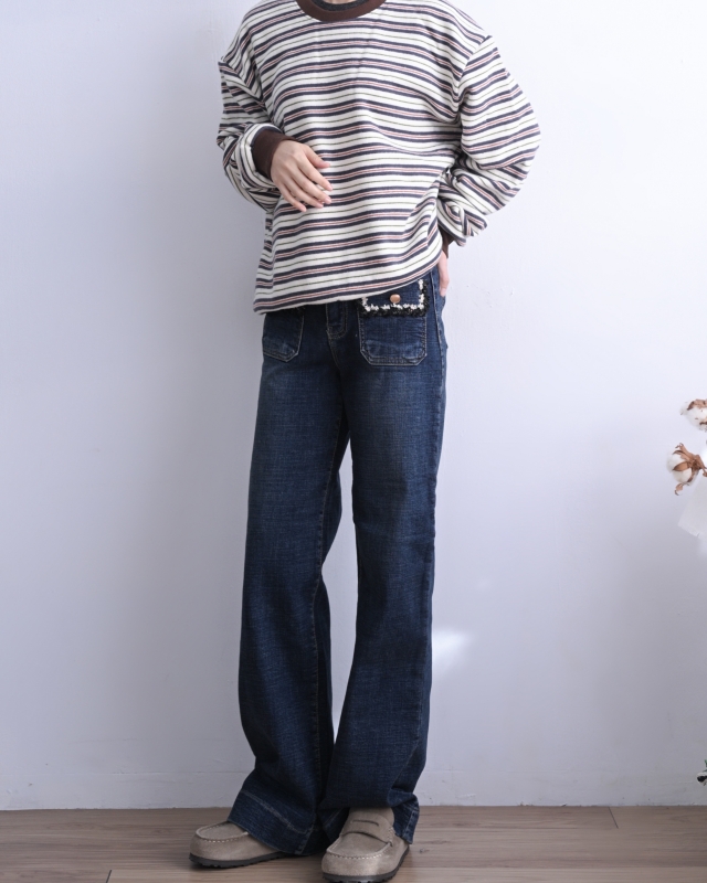 韓 圓領細條上衣 2色 size