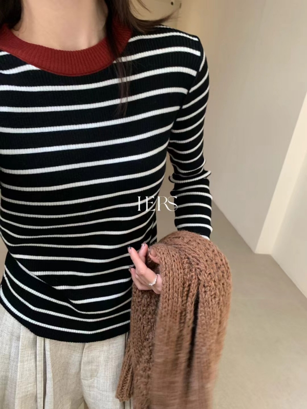 韓 袖配色線上衣 3色