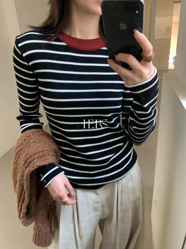 韓 袖配色線上衣 3色