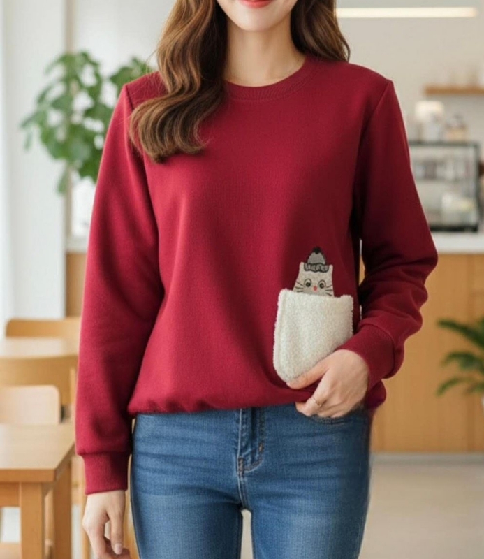 韓 貓咪口袋上衣 2色 size