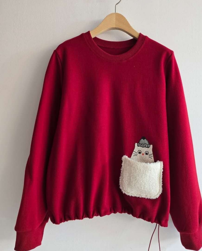 韓 貓咪口袋上衣 2色 size