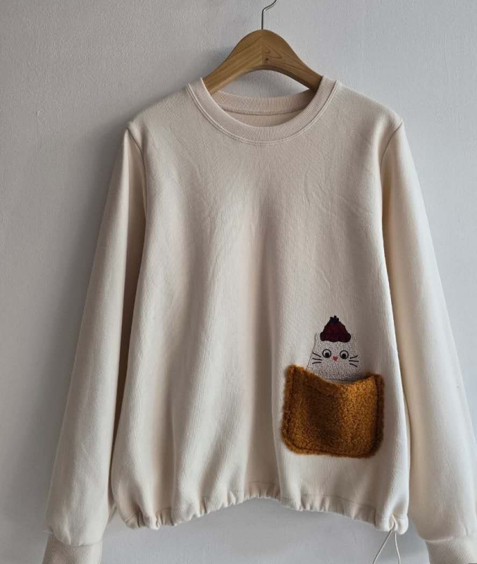 韓 貓咪口袋上衣 2色 size