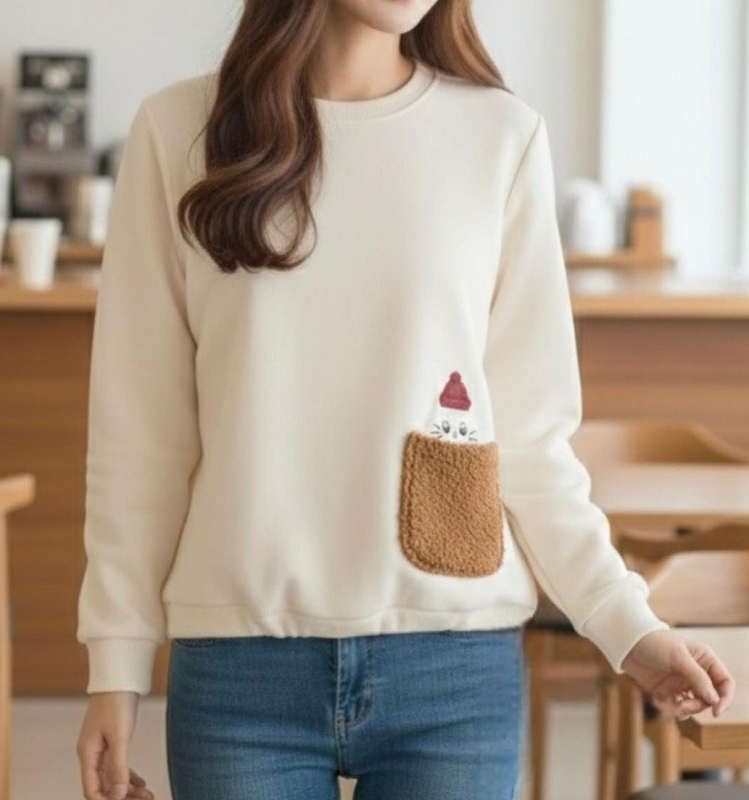 韓 貓咪口袋上衣 2色 size