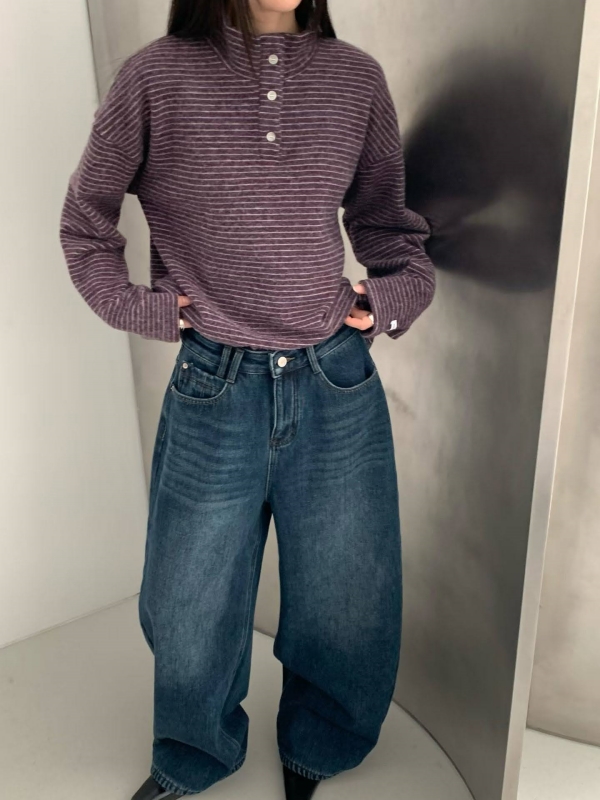 韓 三釦細條文上衣 4色