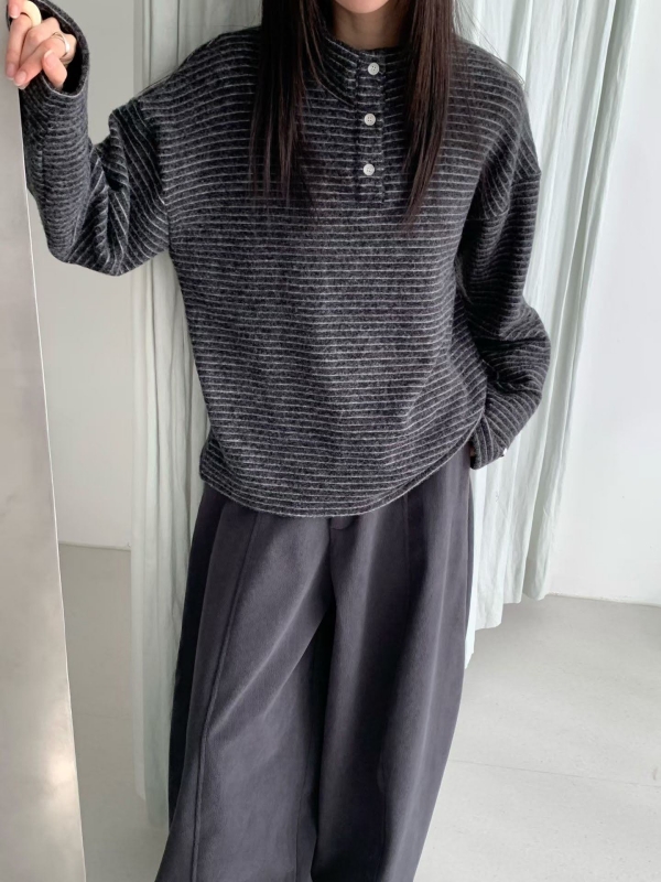 韓 三釦細條文上衣 4色