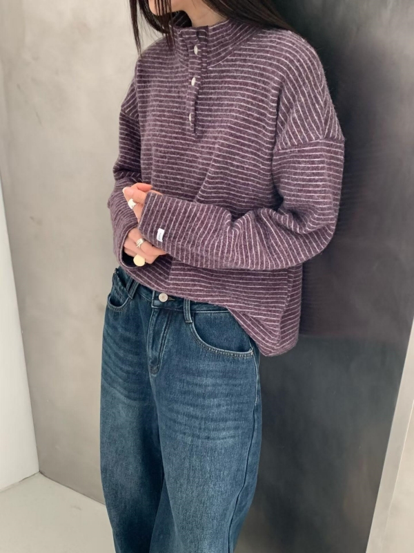 韓 三釦細條文上衣 4色