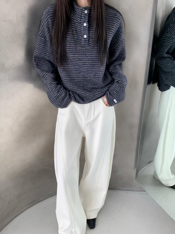 韓 三釦細條文上衣 4色