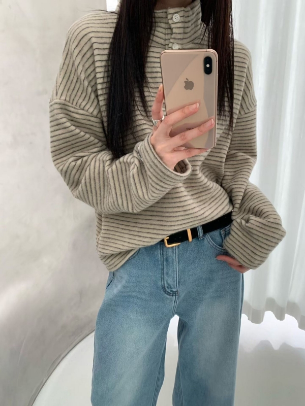 韓 三釦細條文上衣 4色