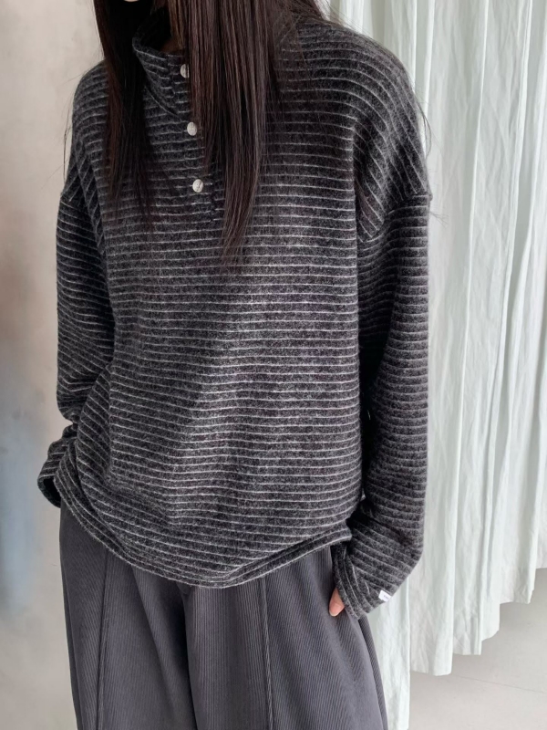 韓 三釦細條文上衣 4色