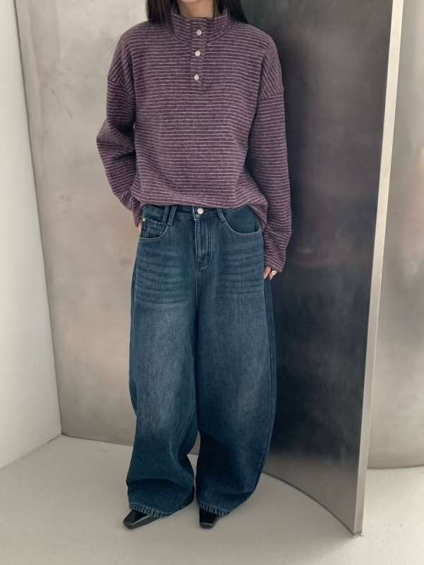 韓 三釦細條文上衣 4色