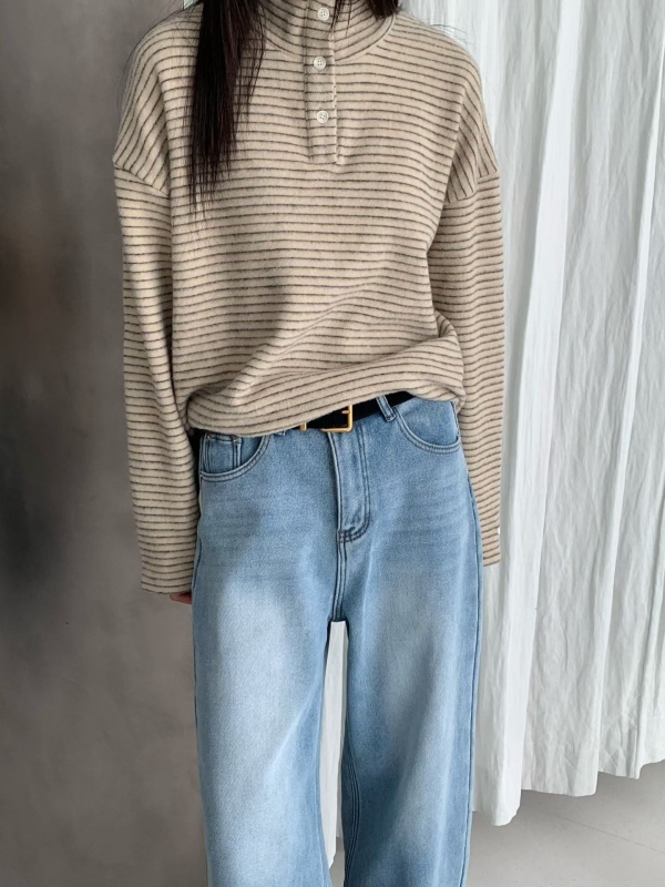 韓 三釦細條文上衣 4色