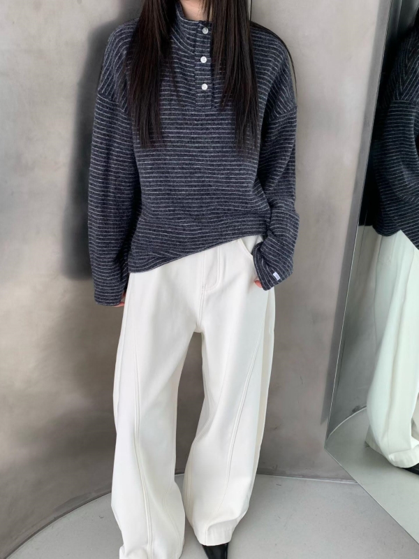 韓 三釦細條文上衣 4色