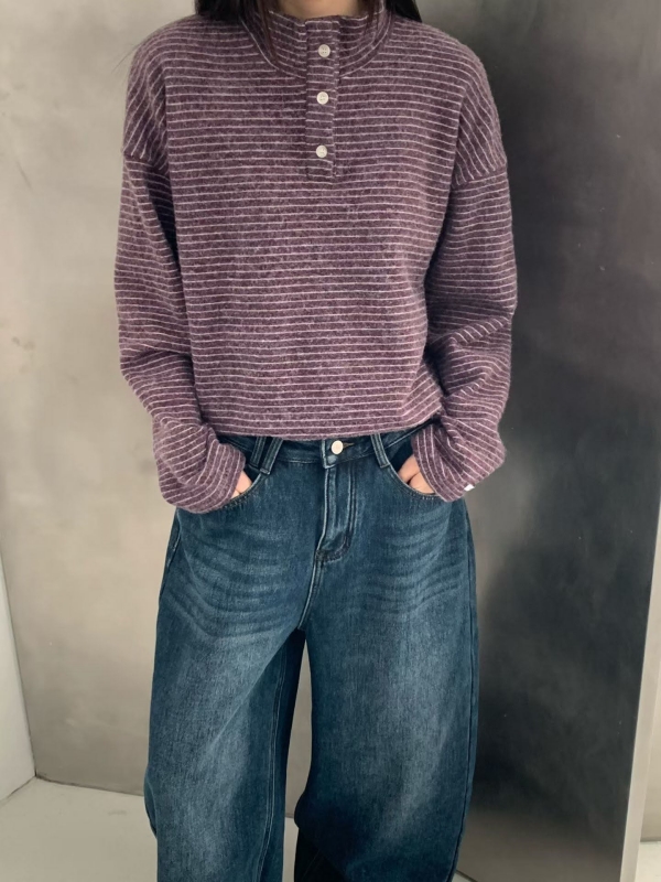 韓 三釦細條文上衣 4色