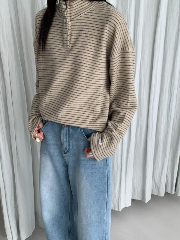 韓 三釦細條文上衣 4色