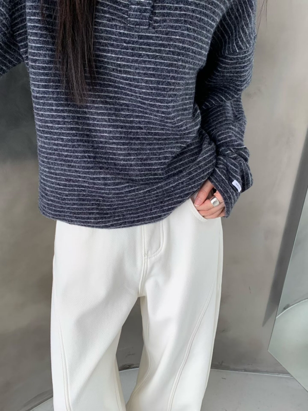 韓 三釦細條文上衣 4色