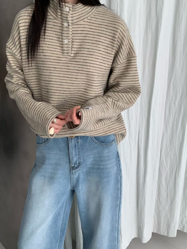 韓 三釦細條文上衣 4色