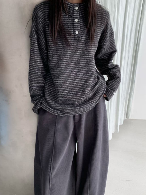 韓 三釦細條文上衣 4色