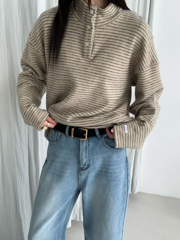 韓 三釦細條文上衣 4色