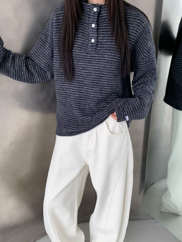韓 三釦細條文上衣 4色