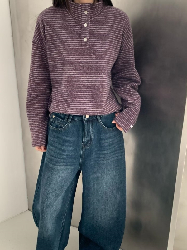 韓 三釦細條文上衣 4色