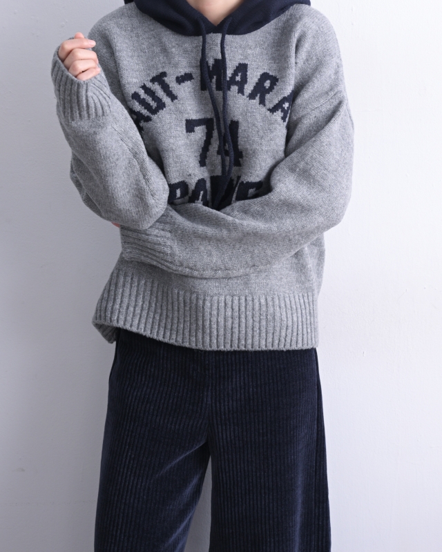 韓 配色連帽針織上衣 3色