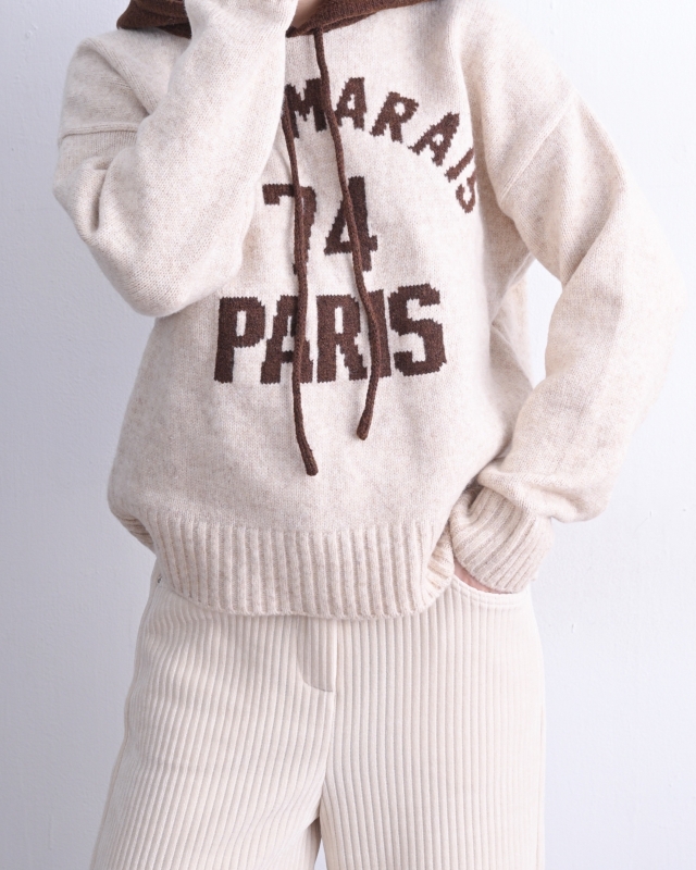 韓 配色連帽針織上衣 3色