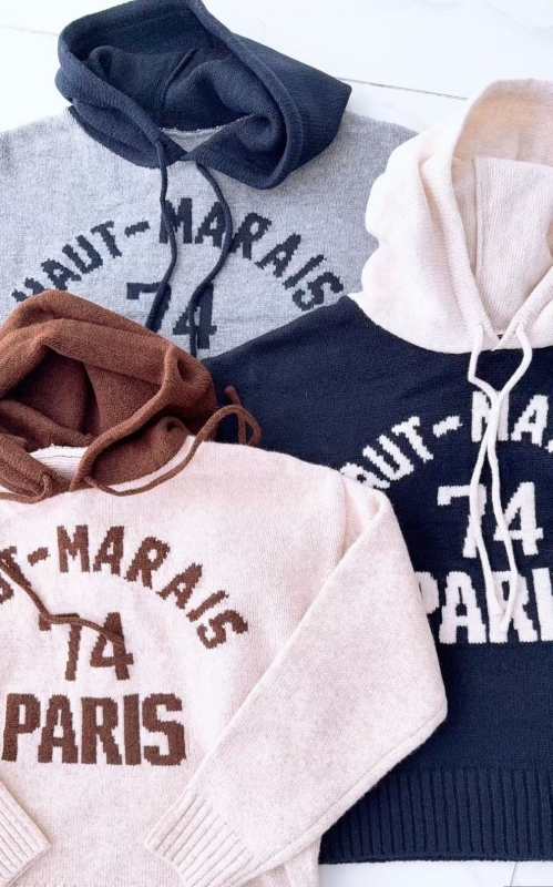 韓 配色連帽針織上衣 3色