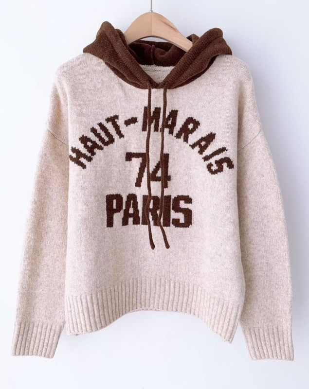 韓 配色連帽針織上衣 3色