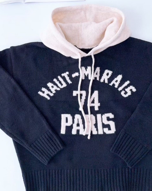 韓 配色連帽針織上衣 3色