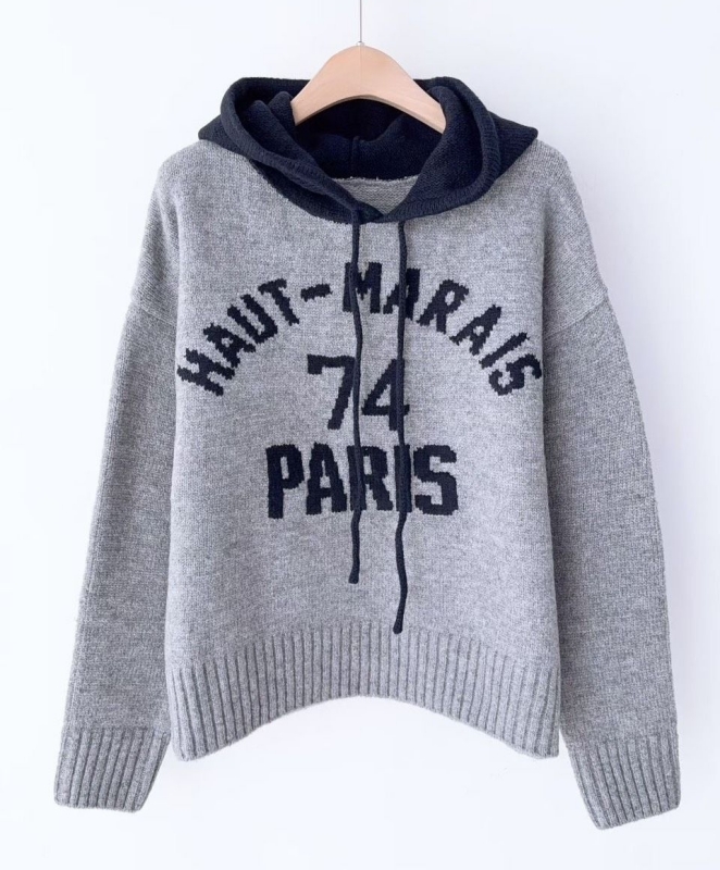 韓 配色連帽針織上衣 3色