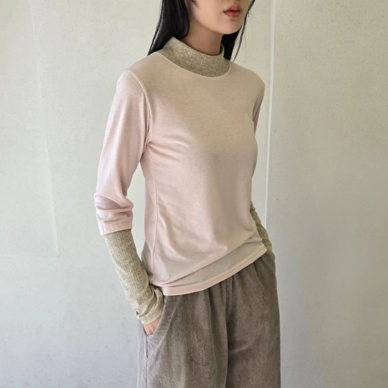 韓 假兩件式配色上衣 3色