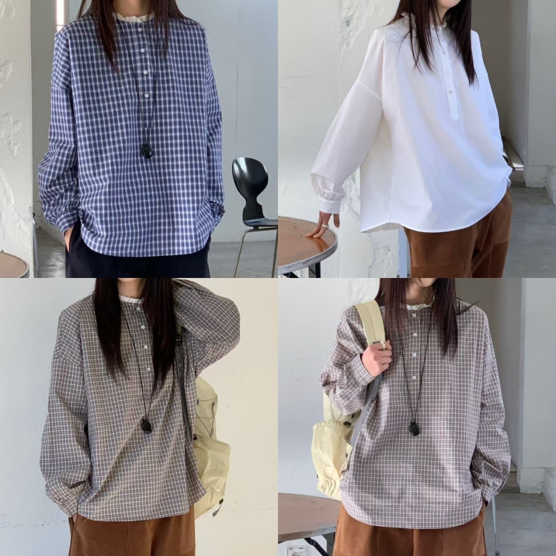 韓 皺皺小領上衣 3色