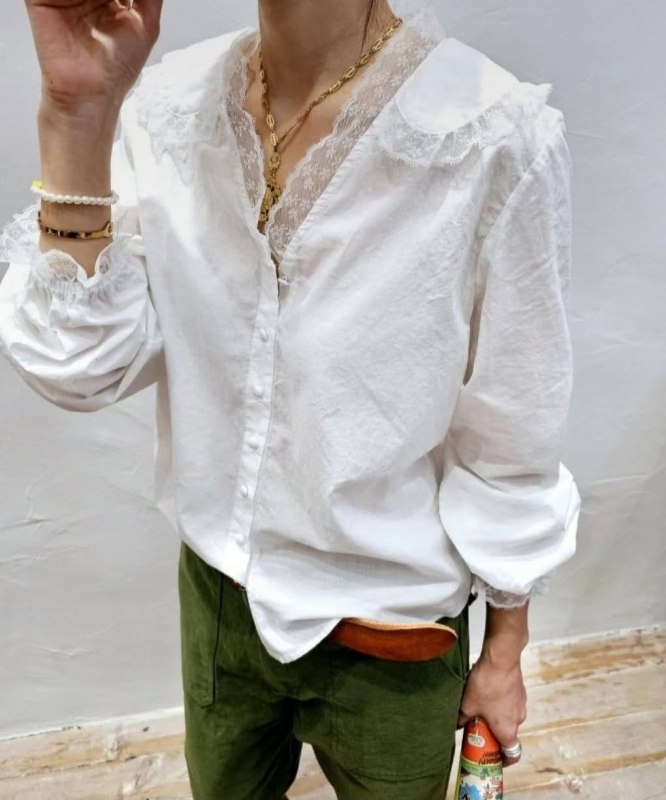 韓 織花領V上衣