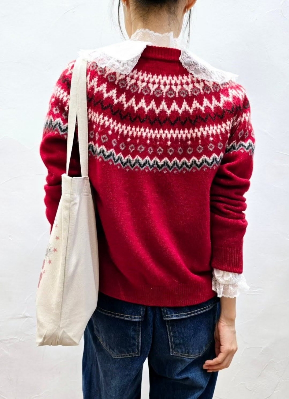 韓 織花領V上衣