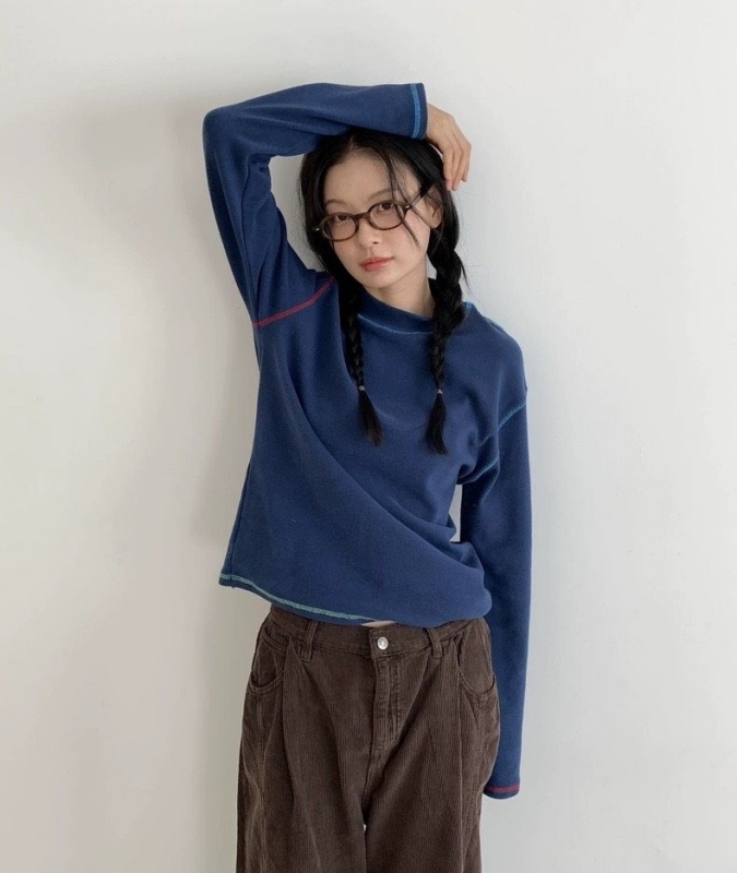 韓 配色外縫線上衣 5色 size