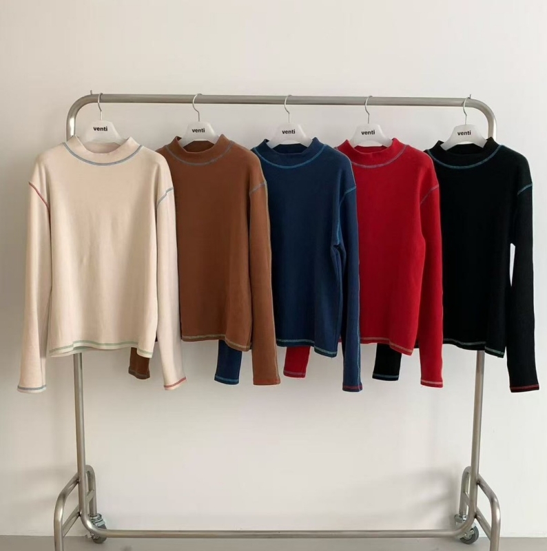 韓 配色外縫線上衣 5色 size