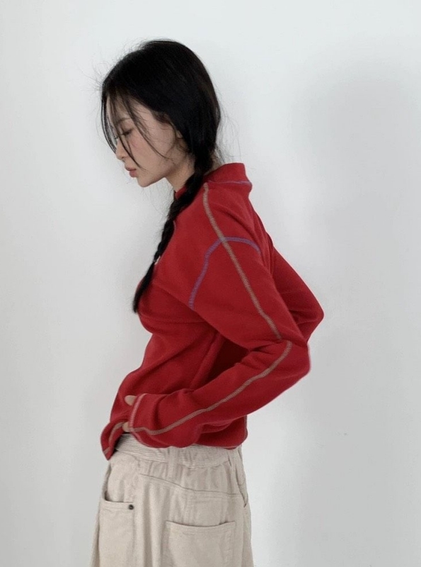 韓 配色外縫線上衣 5色 size