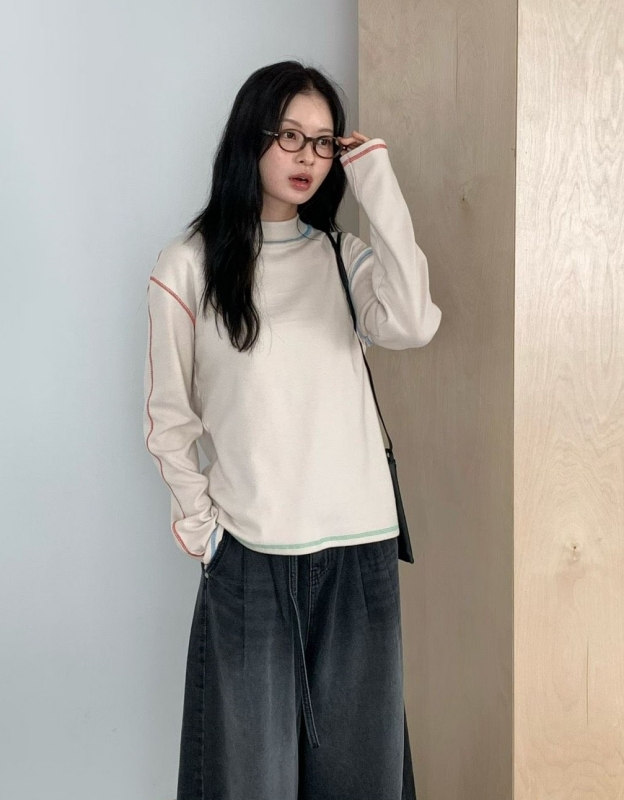 韓 配色外縫線上衣 5色 size