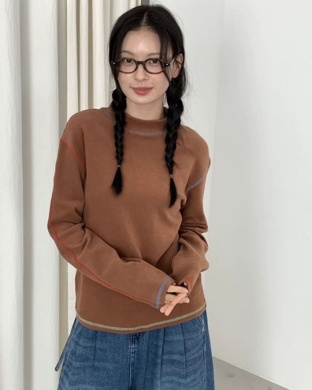 韓 配色外縫線上衣 5色 size