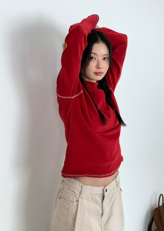 韓 配色外縫線上衣 5色 size