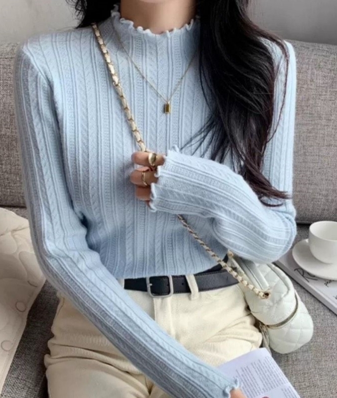 韓 小高領人字紋上衣 3色 size