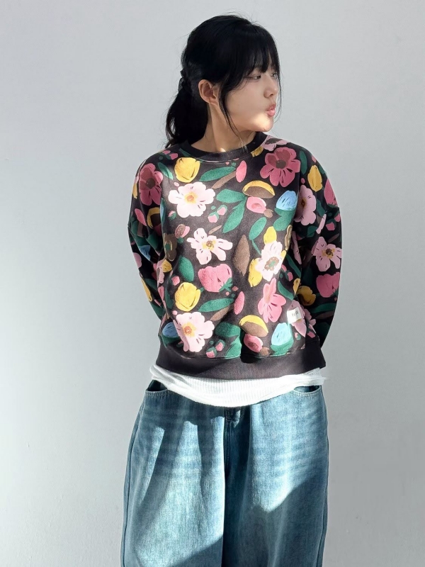 韓 繽紛花花圓領上衣 2色 size